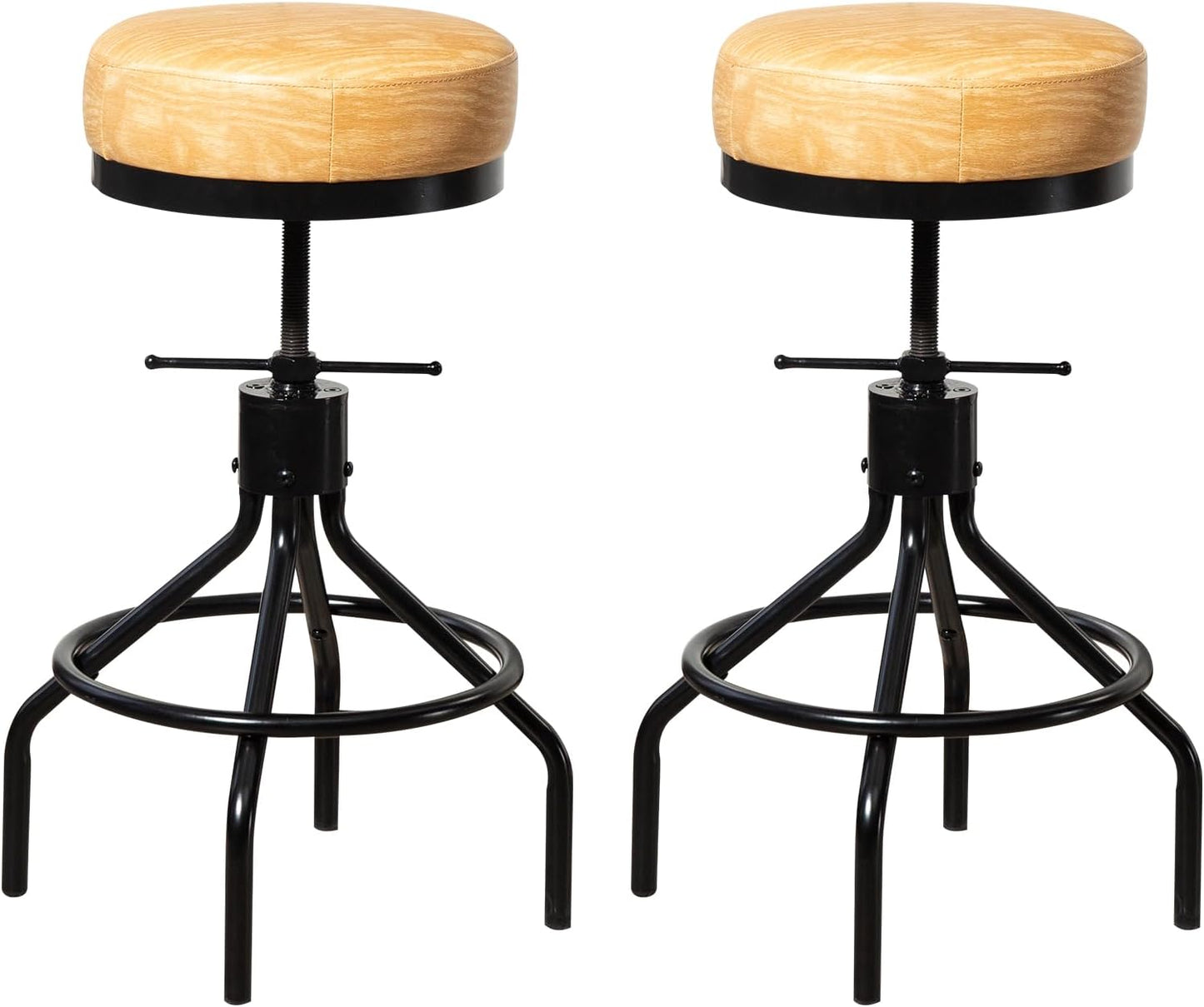 Swivel Bar Stools Set of 2 Adjustable Swivel Round Barstools Modern PU Leather 28inch Backless Counter Height Stool Metal Industrial Bar Chair for Kitchen Island (2, Ash Wood PU Leather)