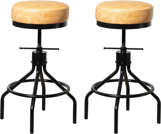 Swivel Bar Stools Set of 2 Adjustable Swivel Round Barstools Modern PU Leather 28inch Backless Counter Height Stool Metal Industrial Bar Chair for Kitchen Island (2, Ash Wood PU Leather)