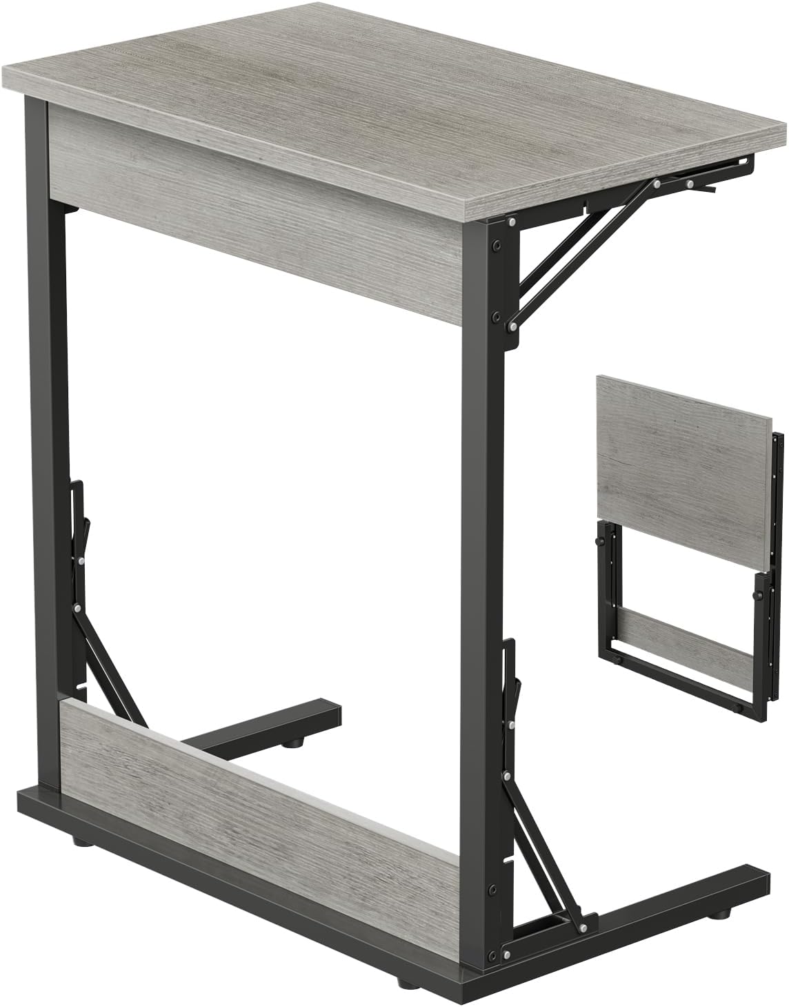 Tatub 24" Wide Folding C-Shaped End Table, Small Side Desk for Couch, Sofa TV Tray Table with Metal Frame for Living Room, Bedroom, Ivory White