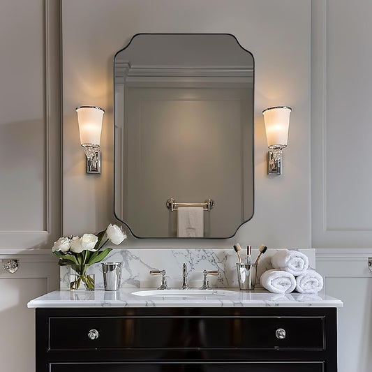 ANDY STAR Chrome Scalloped Mirror, 26x38 Inch Polished Chrome Rectangle Mirror, Unique Bathroom Mirror with Scalloped Edge Design, Rust-Proof Stainless Steel 1’’ Frame, Home Decor