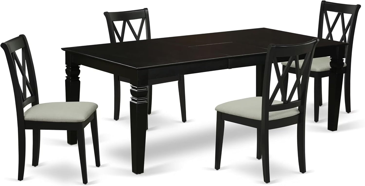 East West Furniture LGCL5-BLK-C 5 Piece Dining Table Set for 4 Includes a Rectangle Kitchen Table with Butterfly Leaf and 4 Linen Fabric Dining Room Chairs, 42x84 Inch, Black