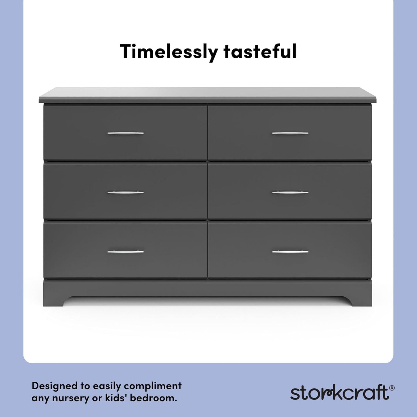 Storkcraft Brookside 6-Drawer Dresser (Gray) – GREENGUARD Gold Certified, Nursery & Kids Storage, Nursery Essentials, Kids Room Storage, Durable Bedroom Dresser