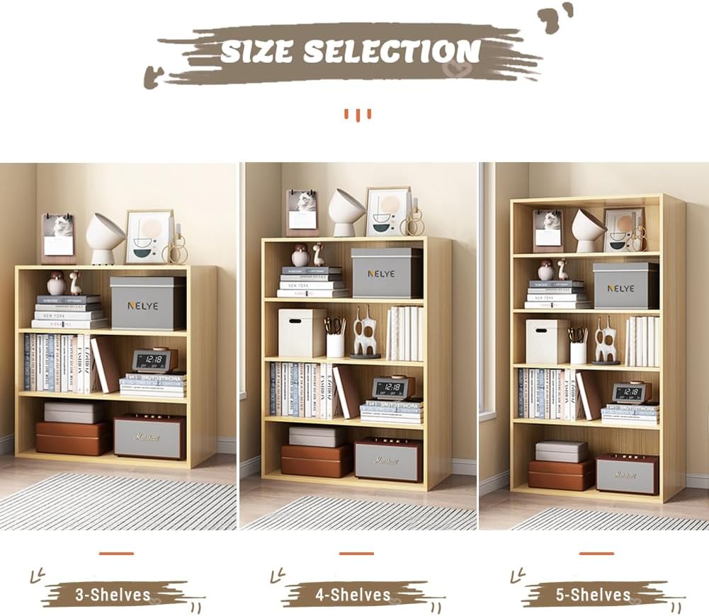 Basic Open Shelf Bookcase - 4-Tier Wooden Cube Storage Shelves Split Bookshelf, Oak