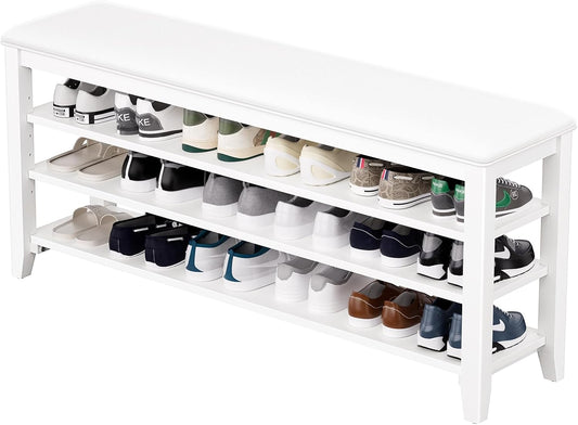 Shoe Bench Storage Rubberwood with Leather Cushion for Entryway Bench Ideal for Hallways Shoe Rack Front Doors Entrances Mudrooms Featuring 3 Height-Adjustable and Removable Shelves