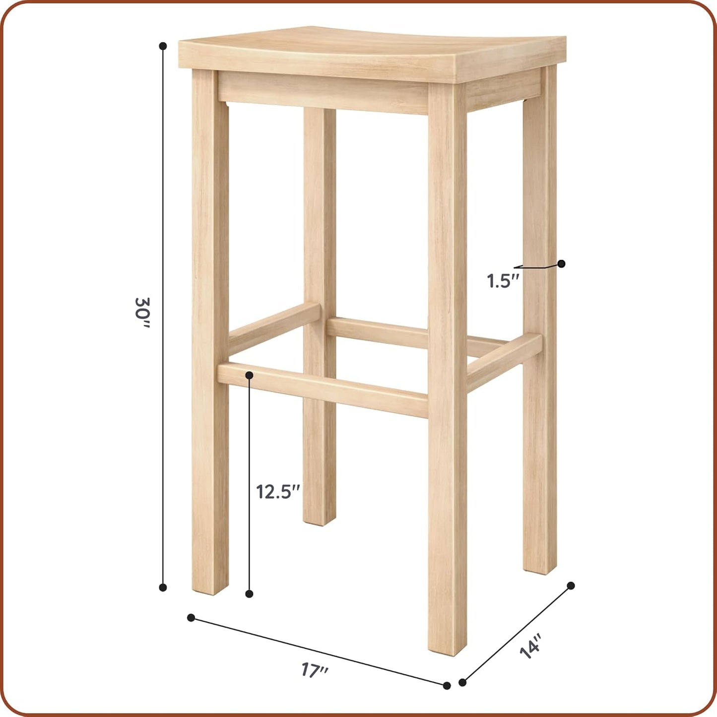 Grain & Grove Smith Collection Solid Wood Bar Stool, 30 inch Saddle-Seat Bar Chair, Backless, Heavy-Duty Construction, Footrest Support, Ideal for Kitchen Islands, Home Bars, and Counters, Blonde