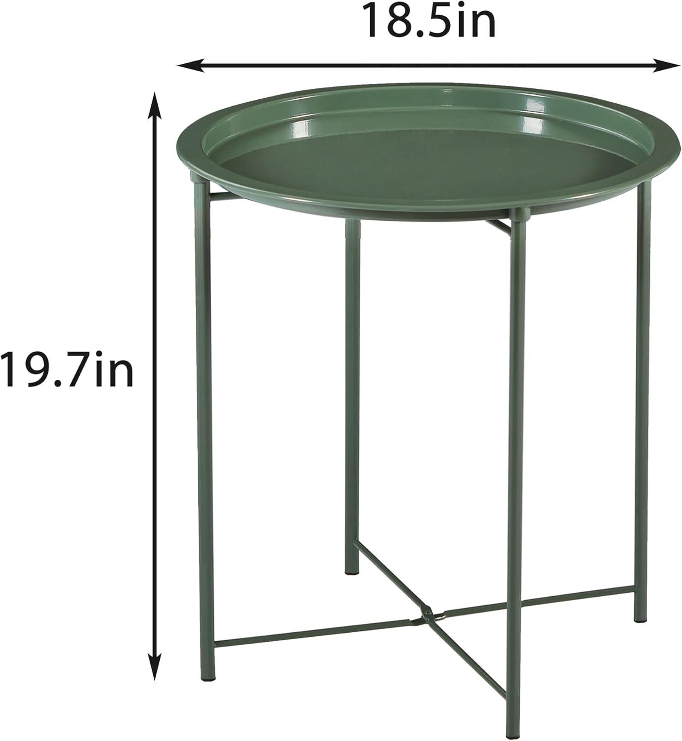 VECELO Side/End Table, Folding Round Metal Anti-Rust and Waterproof Outdoor or Indoor Tray for Living Room Bedroom Balcony and Office, 2 PCS, Dark Green