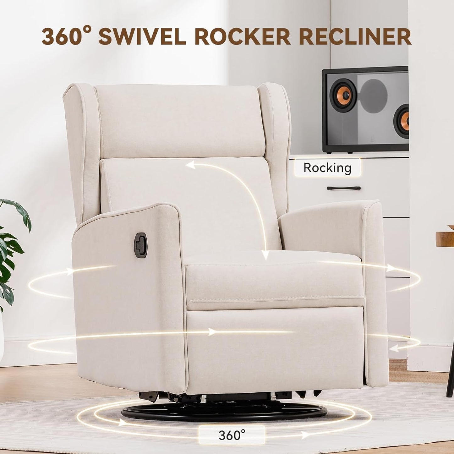 COMHOMA Rocking Recliner Chair,Swivel Glider Reclining Single Sofa Manual Rocker Recliners,Nursery Rocking Chairs with Upholstered Seating for Living Room Office(Beige)
