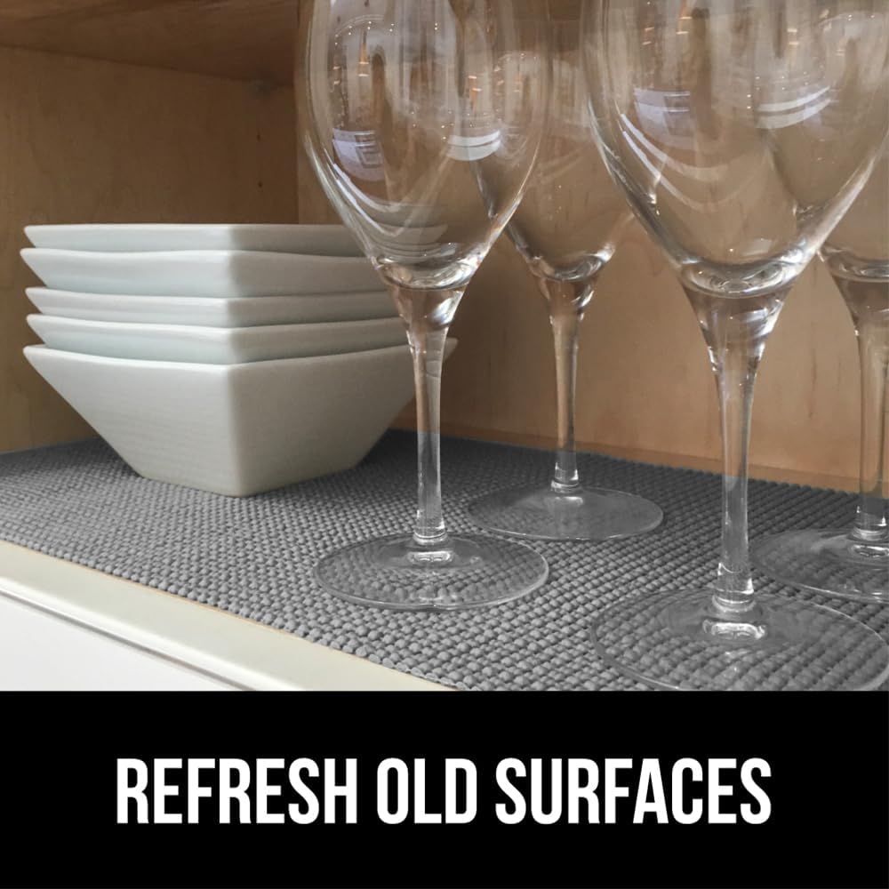 GORILLA GRIP powerGRIP Drawer Shelf and Cabinet Liner, Thick Strong Hold, Non-Adhesive Liners Protect Kitchen Cabinets and Cupboard, Bathroom Drawers, Easy Install, Breathable Mat, 12" x30', Gray