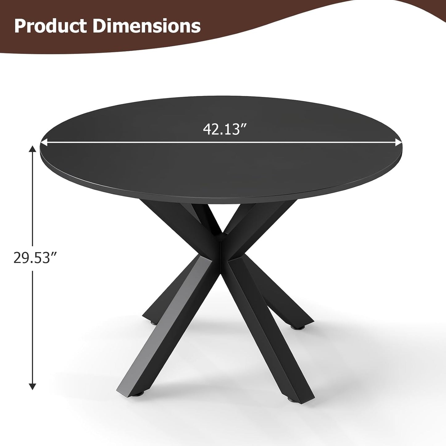 Round Dining Table, 42" Kitchen Dining Table for 4-6, Small Round Table with Metal Cross Legs, Modern Round Dining Room Table for Kitchen, Apartment, Living Room, Black