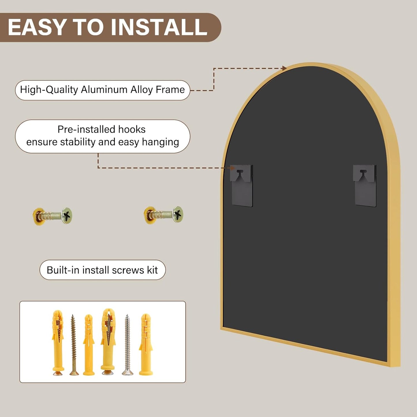 31"x32" Arched Wall Mirror for Bathroom, Gold Vanity Mirror for Bedroom, Living Room, Entryway, Decorative Hanging Mirror for Wall