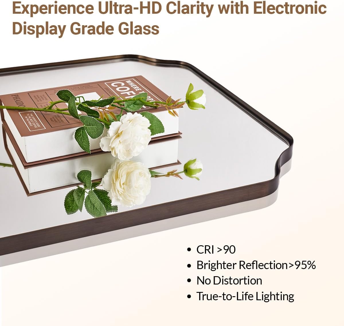 ANDY STAR Rectangle Mirror 30x40 Inch, Brushed Bronze Scalloped Mirror for Bathroom, Rust-Proof Stainless Steel 1" Frame, Antique Scalloped Edge Design Ideal for Home Decor