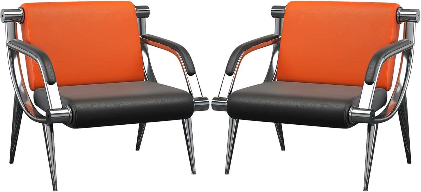 wonline 2Pcs Waiting Room Chair with Armrest PU Leather Office Furniture, Office Guest Seating Lobby Conference Reception Chairs for Airport Clinic Hospital Bank Salon Barber(Orange&Black)