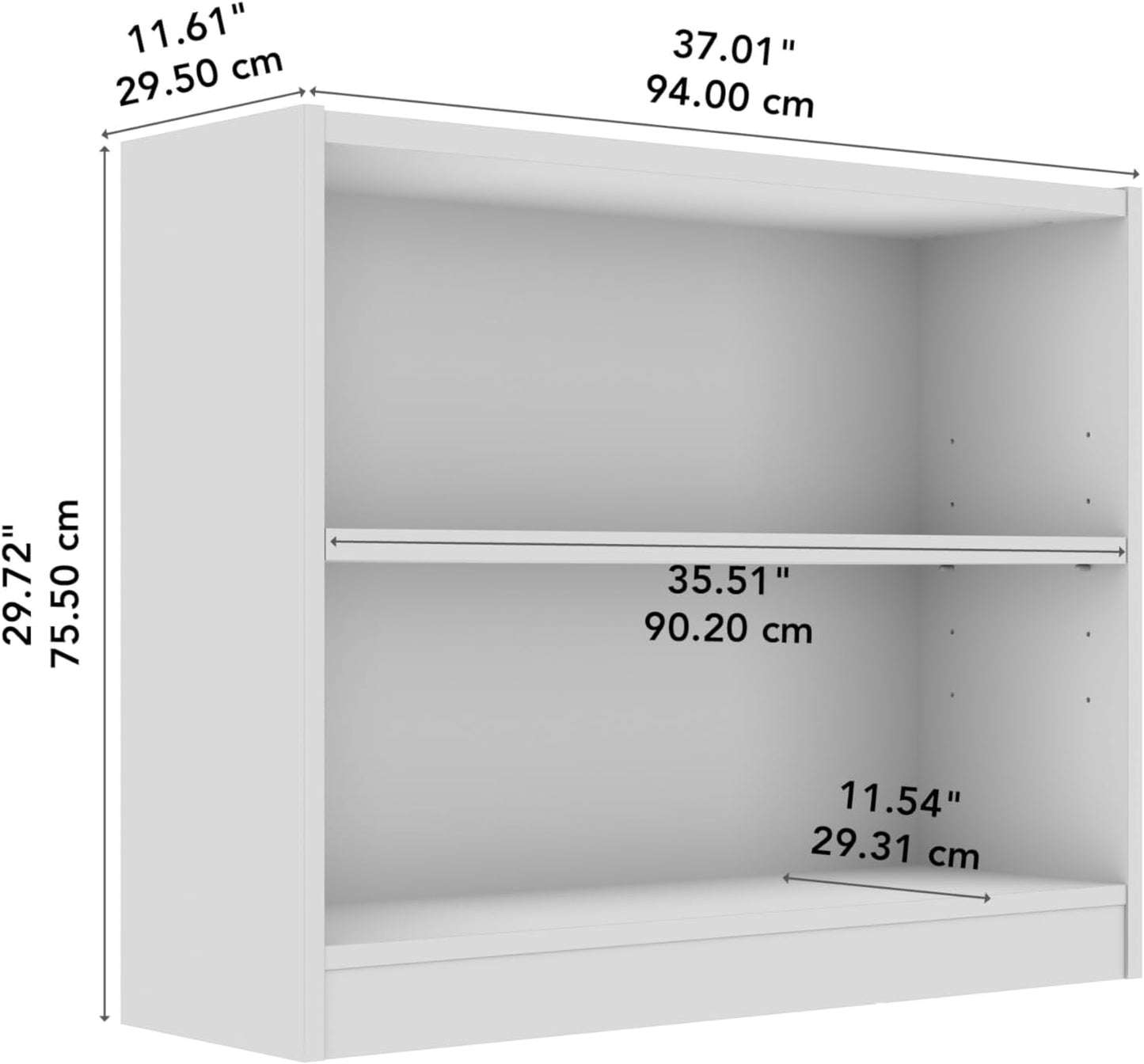 Bush Furniture Universal Small 2 Shelf Bookcase in Platinum Gray, Low Storage and Display Bookshelf for Home Office or Living Room Organization