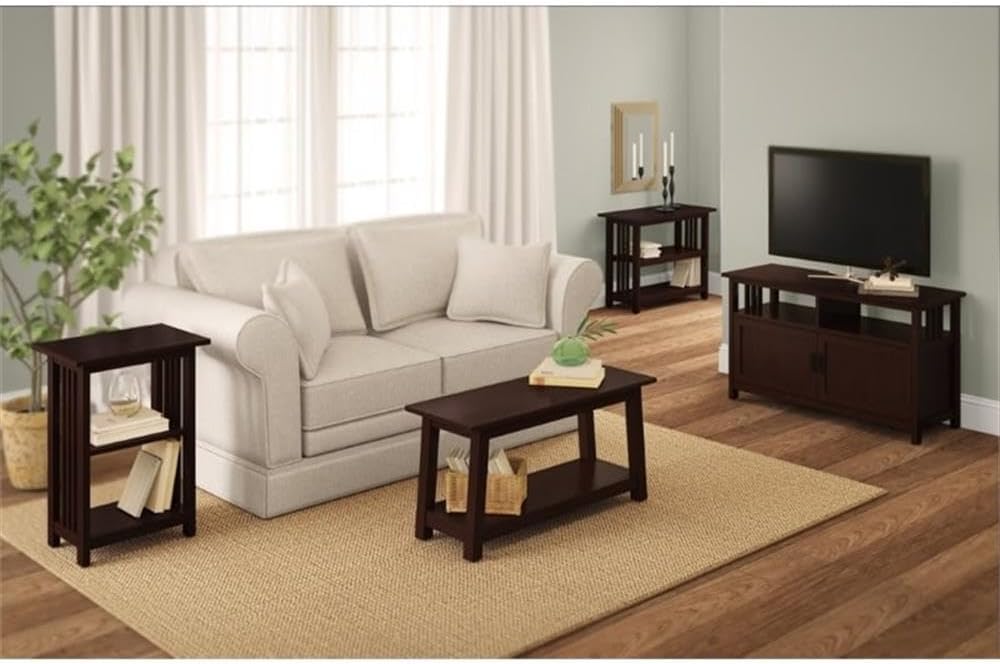 Alaterre Furniture Mission Console Entryway Table with Lower Storage and Adjustable Middle Shelf-Use as Under Window Bookshelf in Living Room or Home Office, (L) 31" x (W) 14" x (H) 24", Espresso