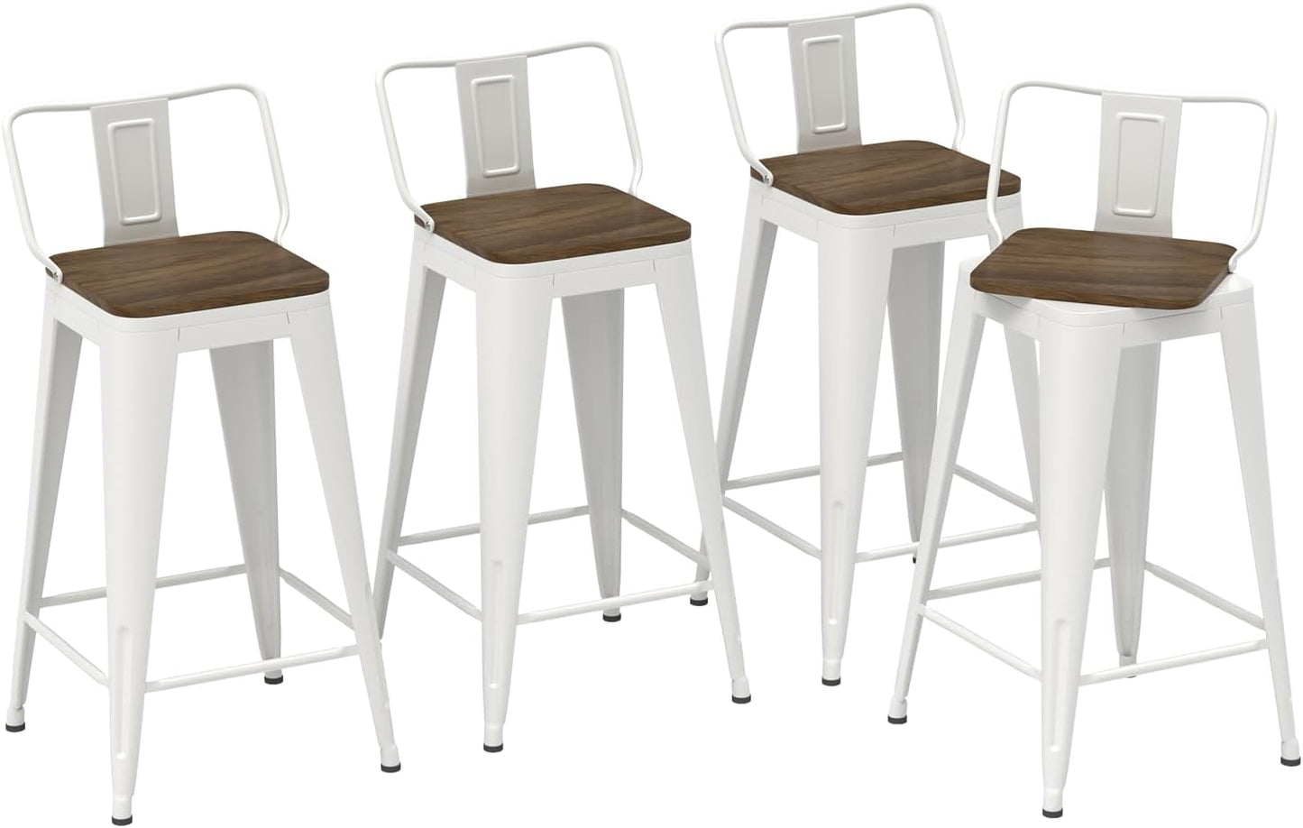 26 Inch Swivel Bar Stools Set of 4, Counter Height Bar Stools with Low Back, Metal Industrial Bar Chairs for Kitchen Island (White)