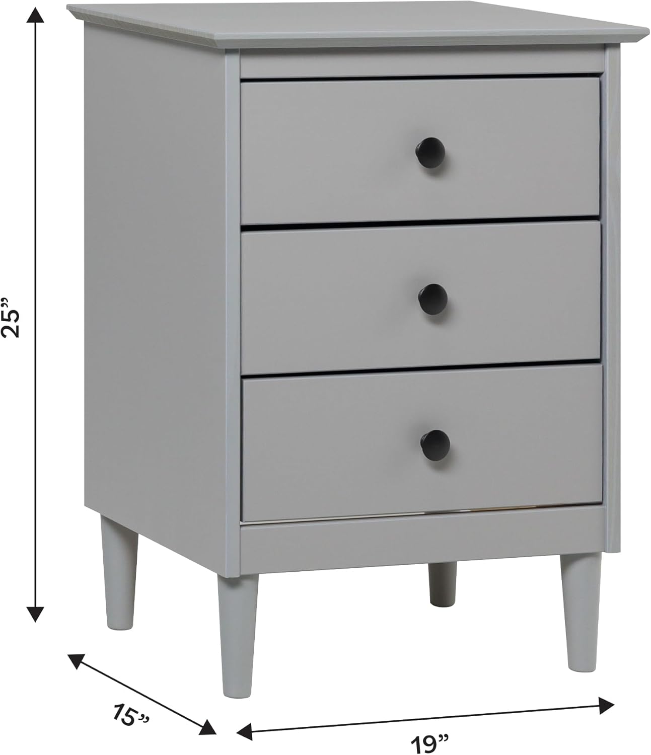 Walker Edison Myron Modern 3-Drawer Nightstand 25 Inch Grey