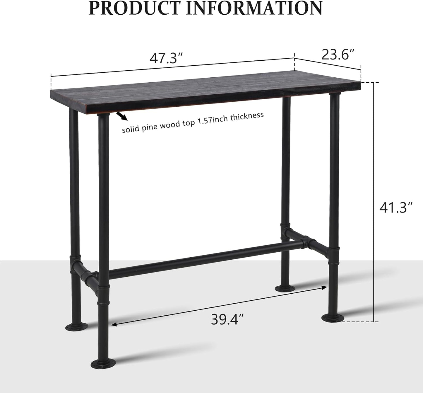 41.3inch Height Industrial Bar Table Rustic Pipe Design Kitchen Dining Table Farmhouse Office Meeting Computer Desk for 4-5 People Bistro Cafe Tables Rectangle