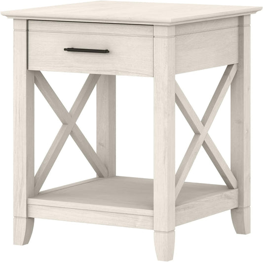 Bush Furniture Key West Small End Table with Storage | Modern Farmhouse Accent Shelf for Living Room in Linen White Oak