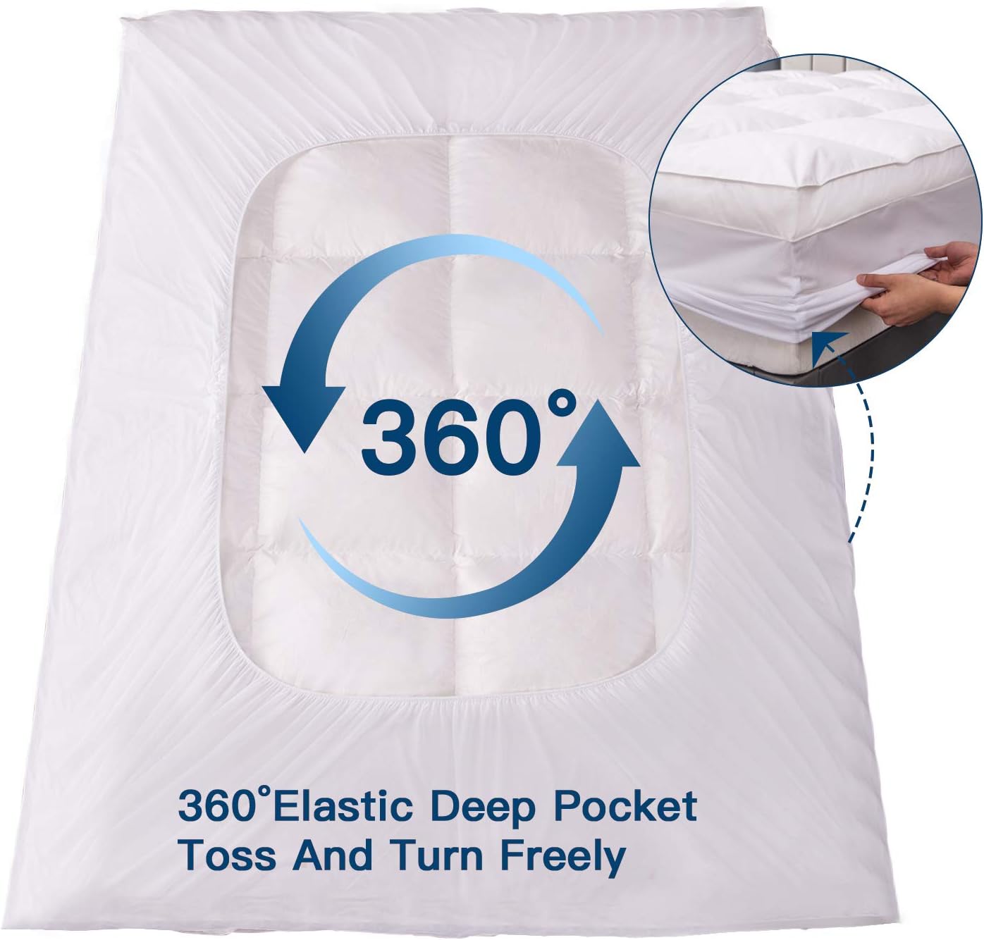 ELEMUSE Twin XL Size Fusion Goose Down Featherbed Mattress Topper for College Dorm, Thick and Fluffy Double Layer Pillowtop Mattress Pad, with 8-21 Inch Deep Pocket