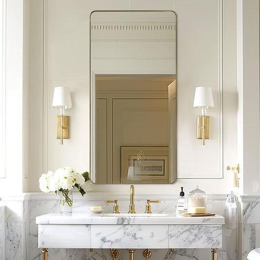 ANDY STAR Gold Bathroom Mirrors for Over Sink, 24x48 InchBrushed Gold Wall Mirror, Square Metal Framed Vanity Mirror -Modern Clean Design with Superior Stainless Steel Frame