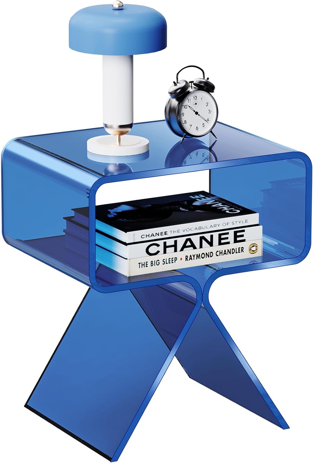 Acrylic Nightstand Side Table Modern Design Clear Home Decor Display End Table for Living Room (Blue)