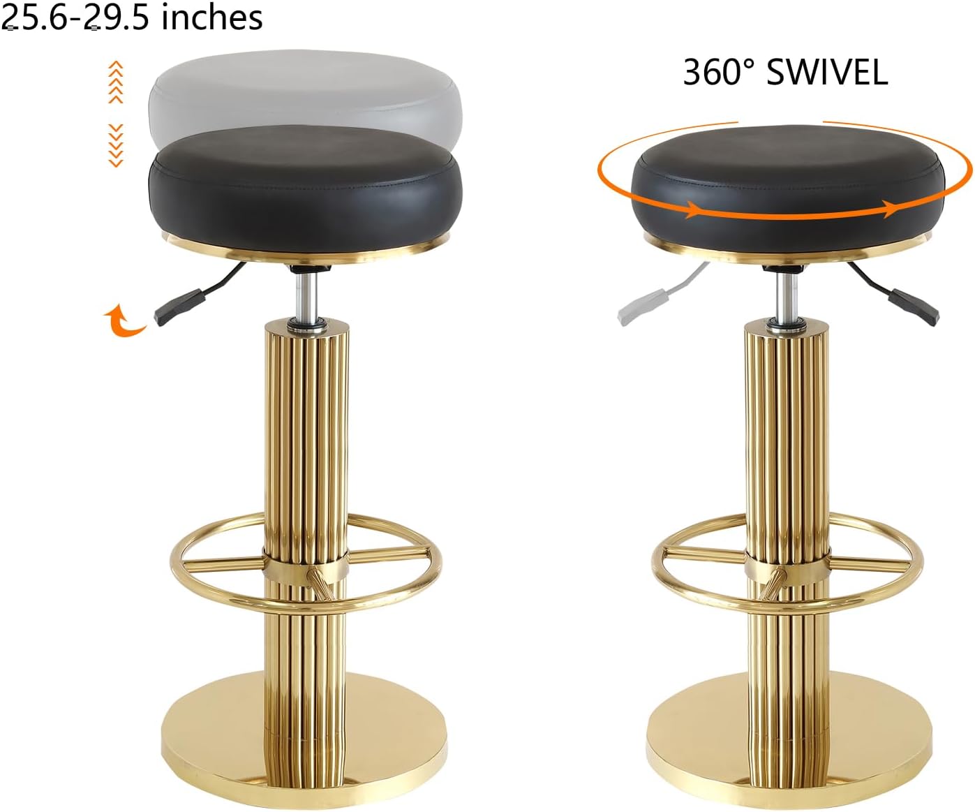 FUNROLUX Gold Bar Stools Adjustable Swivel Counter Stools Modern Backless Counter Height Bar Stools for Kitchen Island with Metal Legs and Upholstered Microfiber Leather (Black)