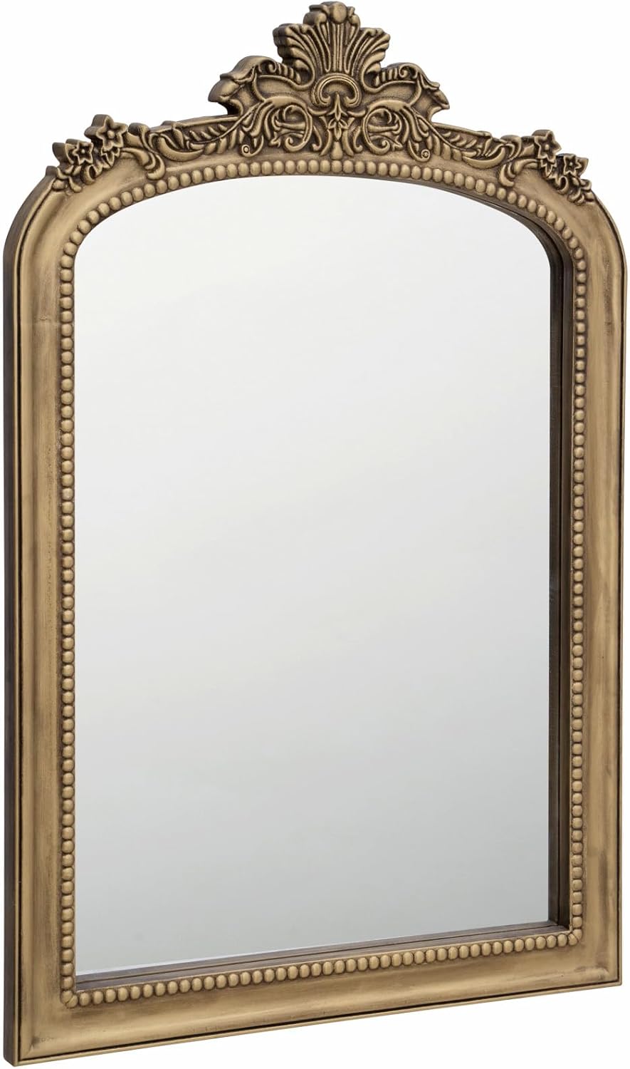 Distressed Vintage Gold Wall Mirror - 24x36 inch, Large Antique Fireplace Mantle Mirror, Baroque Ornate Decorative Bathroom Mirror | Solid Wood Pine