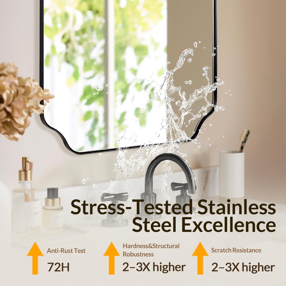 30"x40" Large Bathroom Mirror, Matte Black Scalloped Mirror for Bathroom, Black Irregular Wall Mirror, Unique Shape Design with Superior Stainless Steel Frame, Weigh 30.5Lb