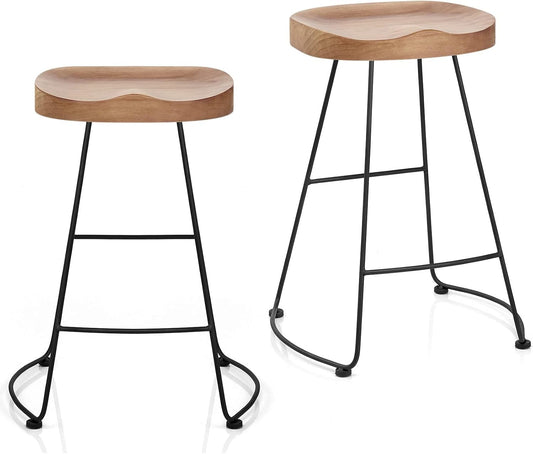 Set of 2 American Elegant Retro Country Style Bar Chair, Modern Fashion Simple Bar Stool, Mid Century Dining Wooden Chair High Stool, 26.8 inches（Black）