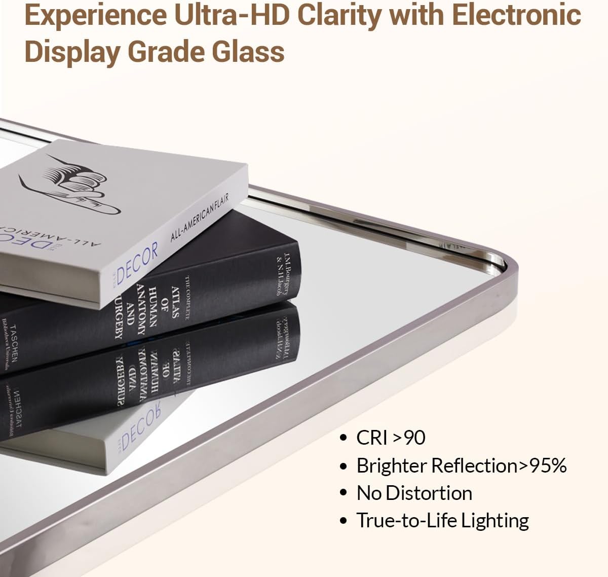 ANDY STAR 48x36 Inch Chrome Mirrors for Bathroom, Chrome Bathroom Vanity Mirror, Rounded Rectangle Mirror, Anti-Rust SUS304, Seamless Tube Metal Frame, 1’’ Deep Wall Mounted Vertically/Horizontal