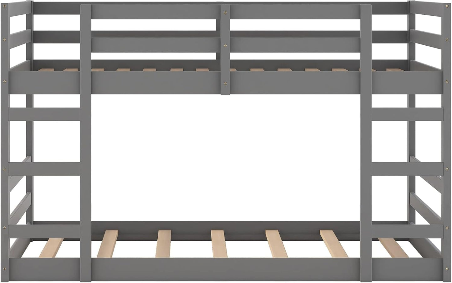 Ball & Cast Twin Over Full Bunk Bed with Two Drawers,Convertible Solid Wood Bed Frame with Ladder & Full Length Guardrails, Detachable Bunk Beds for Kids,Teens,Space Saving, No Box Spring Needed,Grey