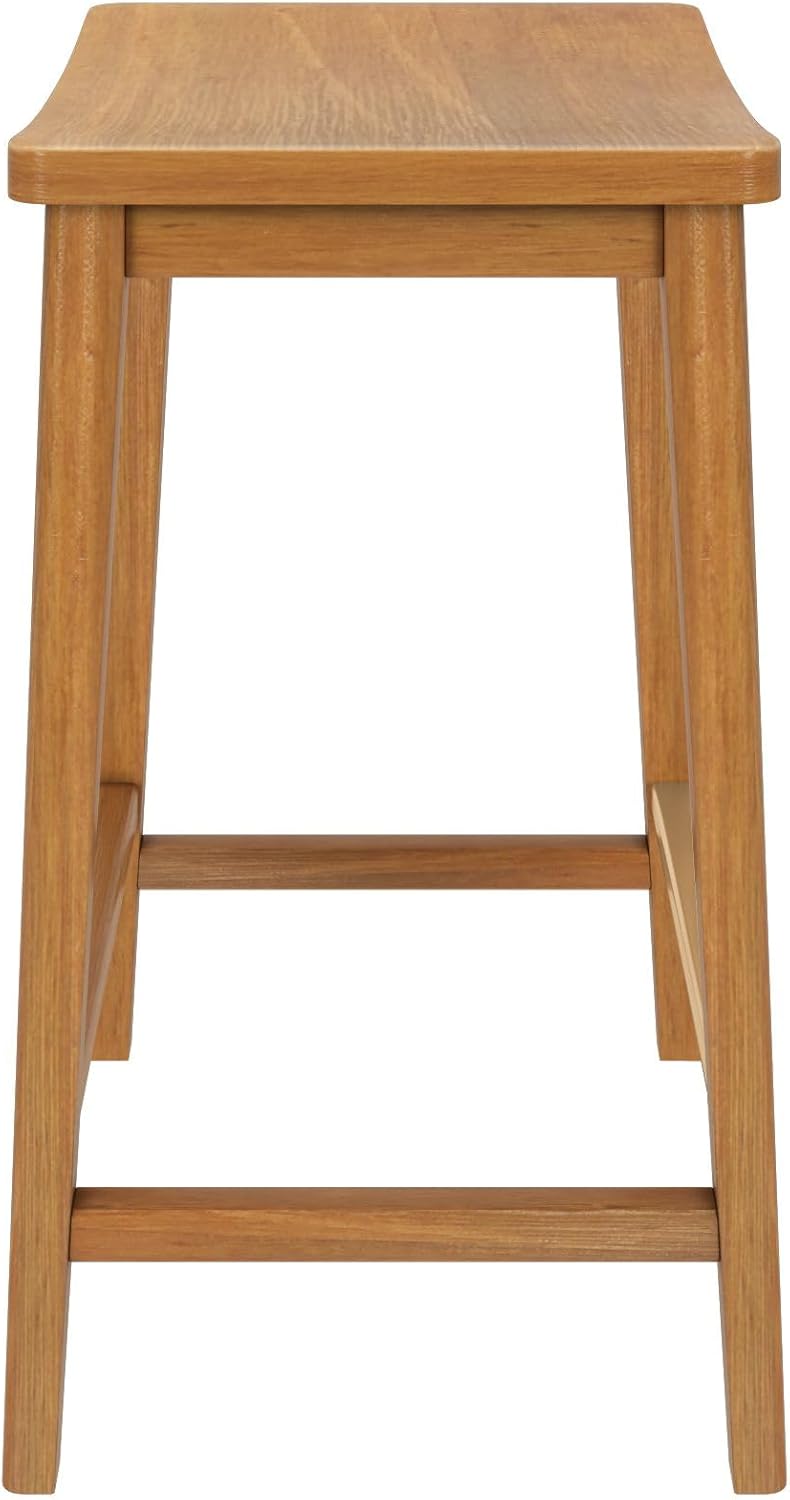 Plank+Beam Smythe Counter Stool, 24", Set of 4, Sturdy Wood Modern Kitchen Counter Height Stool, Saddle Seat Backless Counter Chair, Metal Footrest, Pecan