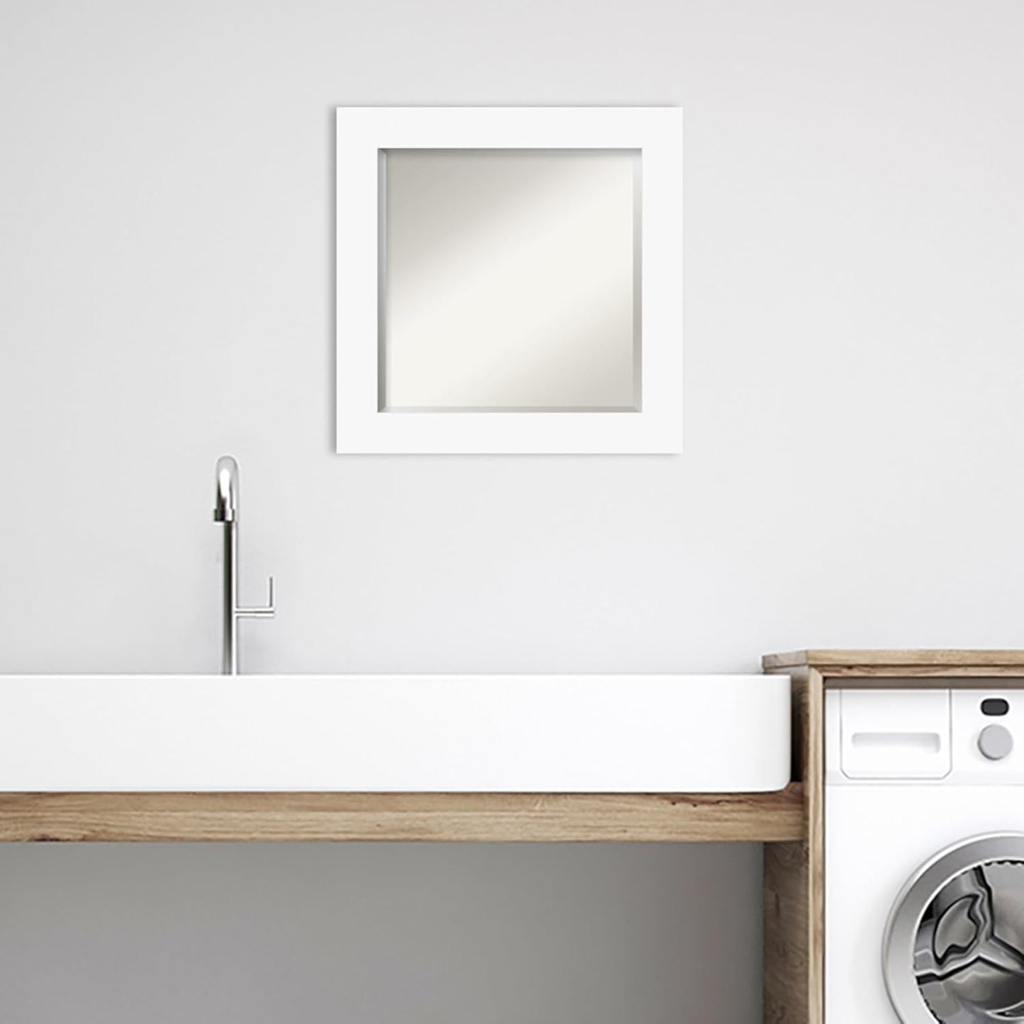 Amanti Art White Bathroom Mirror for Over Sink, 26x26 Basic White Square Vanity Mirror, Medium Casual Wood Frame, Hangs Horizonally and Vertically, Bathroom Wall Decor, Beveled Edge from WI, USA