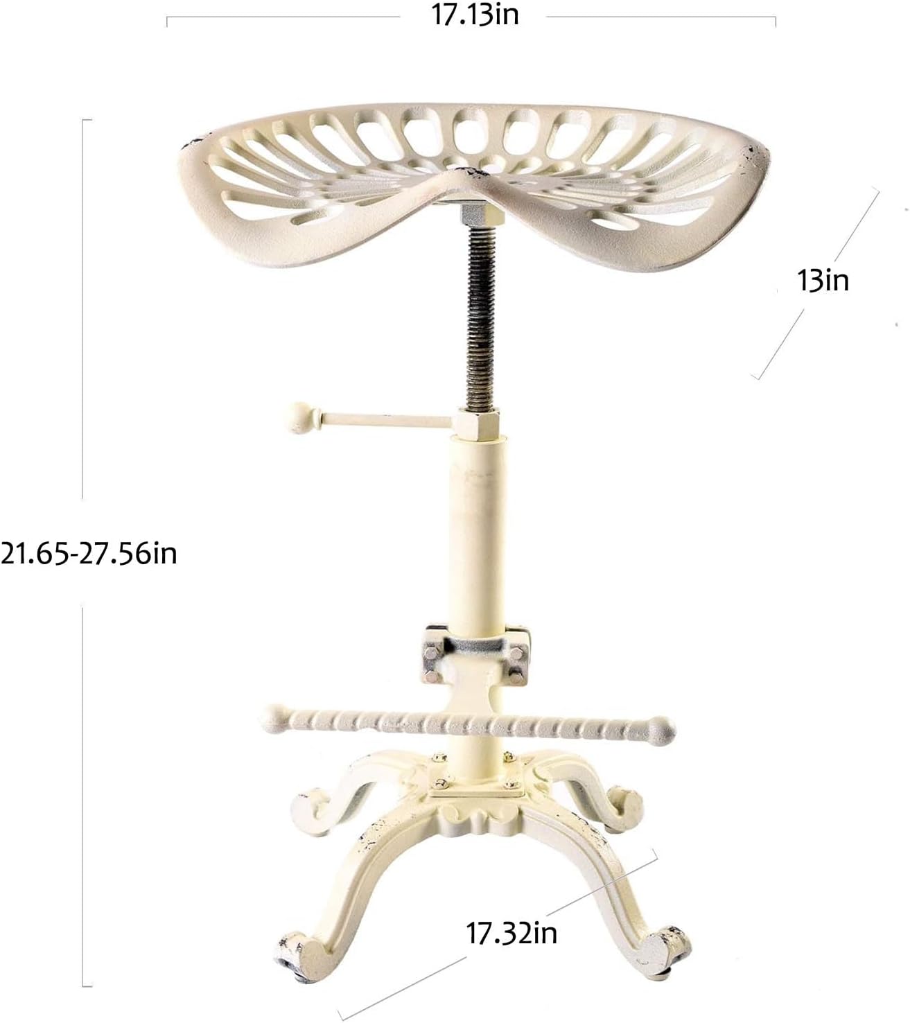 Diwhy Rustic Industrial Farmhouse Tractor Seat Adjustable Height 21.65-27.56in Bar Stool Industrial Bar Chair (Aged White, Cast Iron)