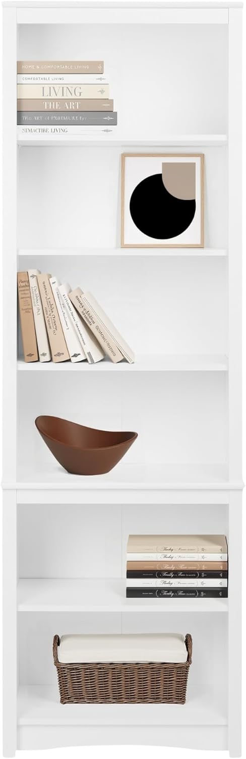 Prepac Sonoma Tall 6-Tier Bookcase 80"H with 2 Adjustable Shelves, White Storage Cabinet, Modern Display Cabinet, Bookshelf with Storage Shelves for Home Office, Living Room, Bedroom Organizer