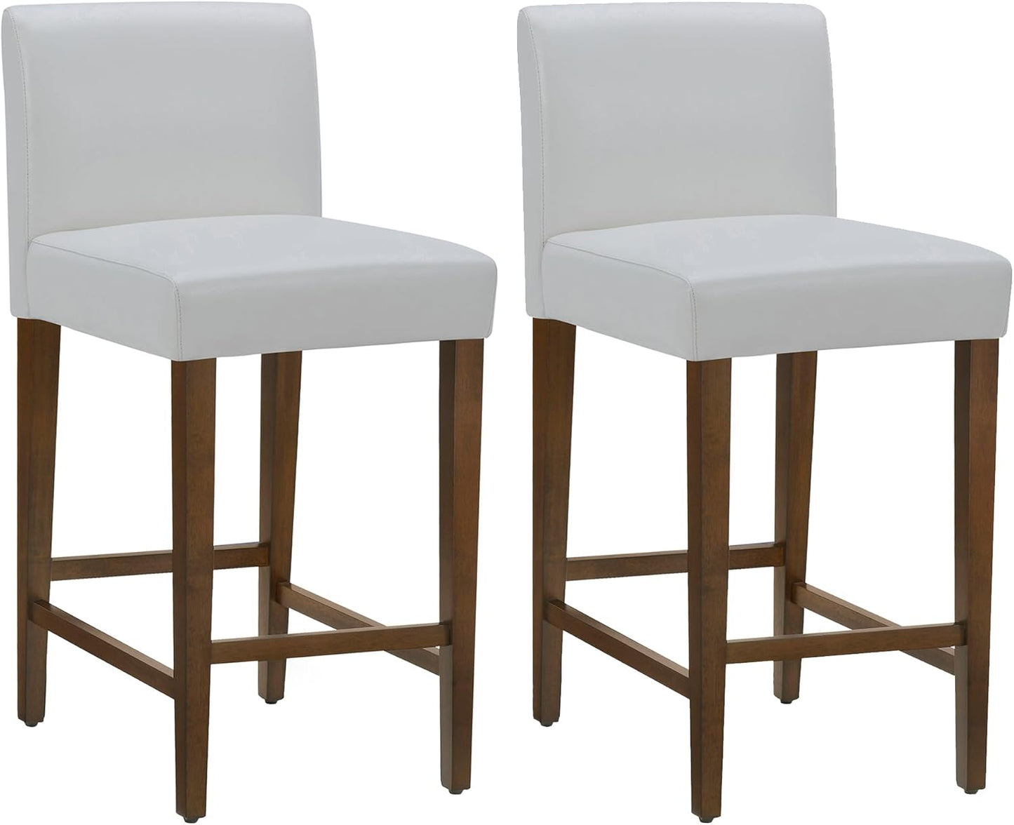 CHITA Counter Height Bar Stools Set of 2, 27" H Seat Height Upholstered Barstools, PU Leather in White