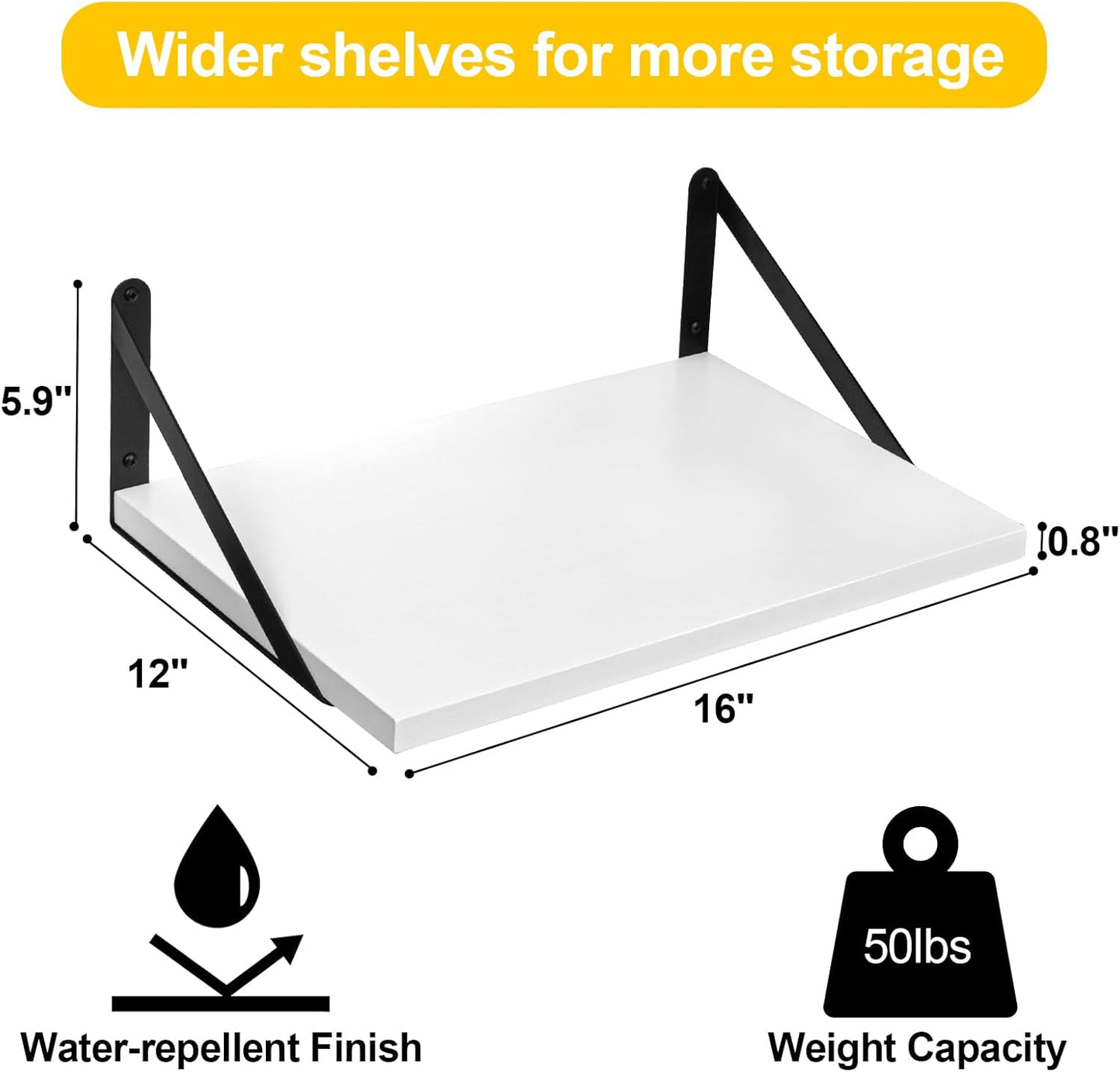 SAUMONIERES Floating Shelves Bookshelf for Bedroom Bathroom Living Room Wood Wall Mounted Wide Deep Storage, White Painted Shelves Set of 2