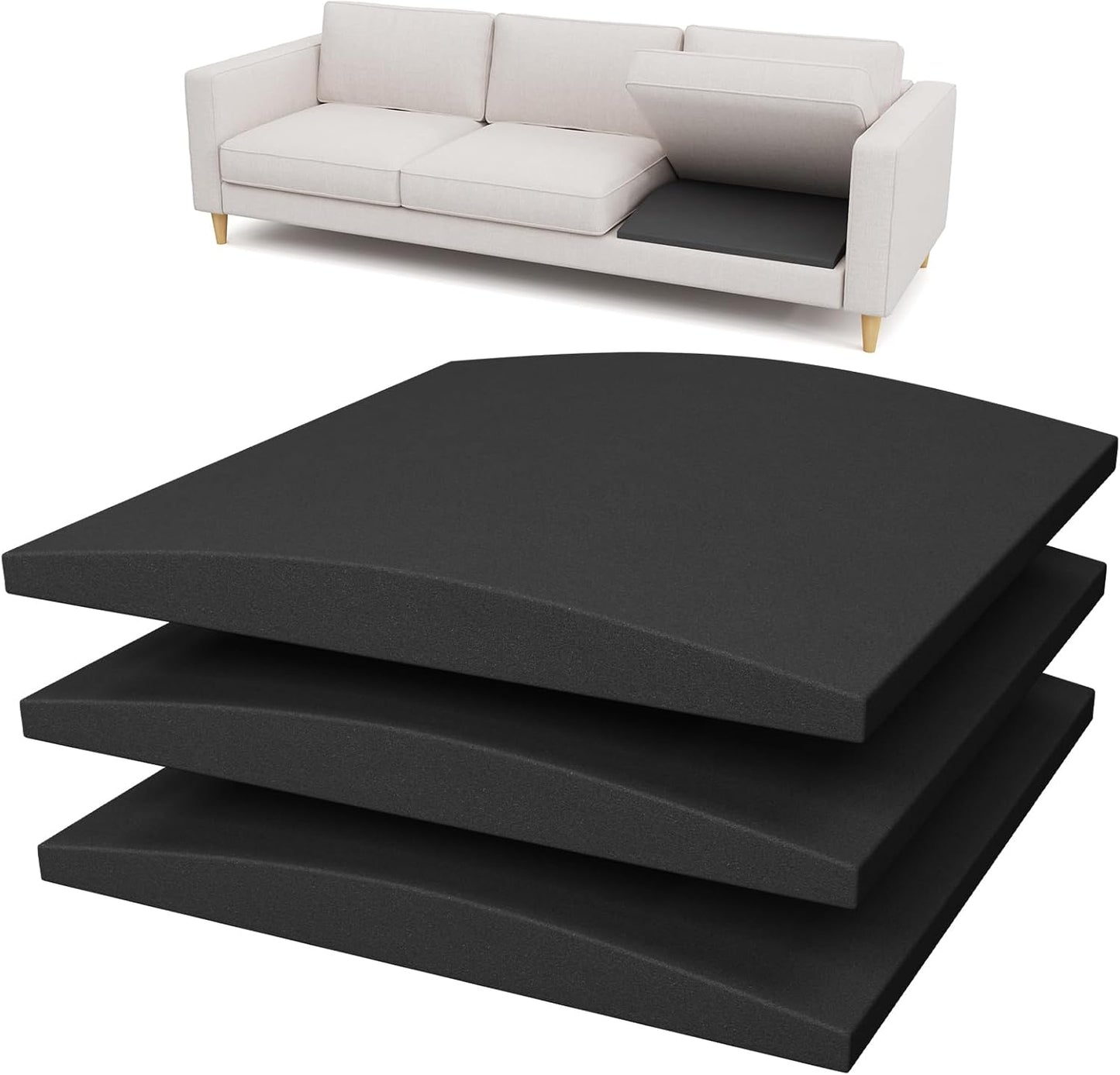 Couch Cushion Support for Sagging Seat, High-Density Curved Foam Sofa Furniture seat Couch Cushions Support Repair, 20"x20" Black Set of 3