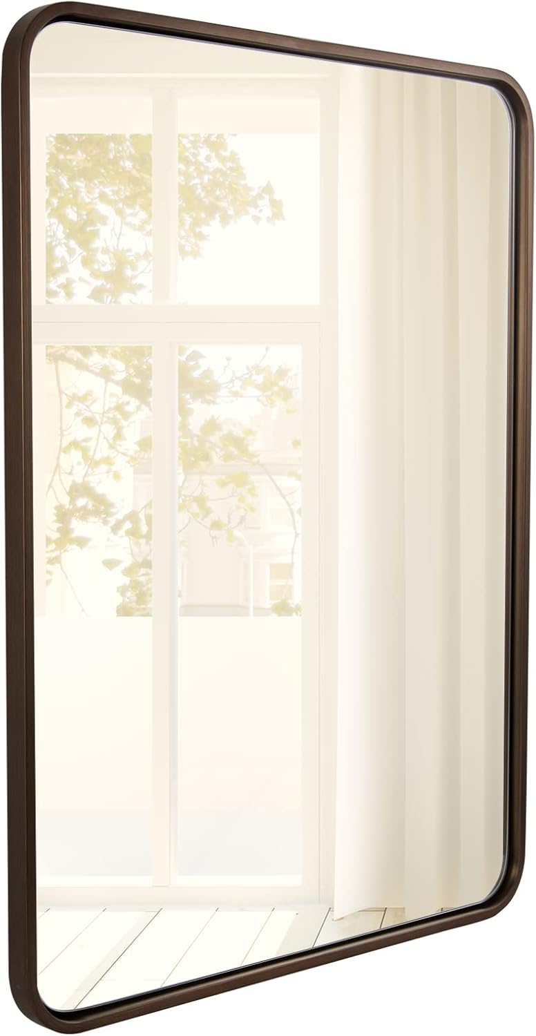 ANDY STAR 24x32 INCH Bronze Bathroom Mirror, Rounded Rectangle Oil Rubbed Bronze Mirrors for Bathroom,Tube Metal Framed, 1’’ Deep Wall Mounted Vertically/Horizontal