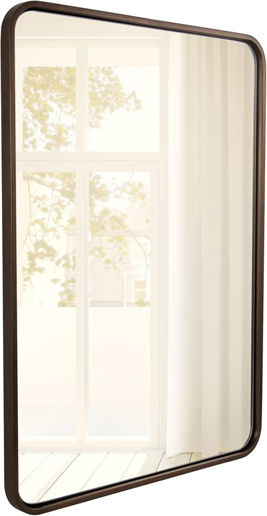 ANDY STAR 24x32 INCH Bronze Bathroom Mirror, Rounded Rectangle Oil Rubbed Bronze Mirrors for Bathroom,Tube Metal Framed, 1’’ Deep Wall Mounted Vertically/Horizontal