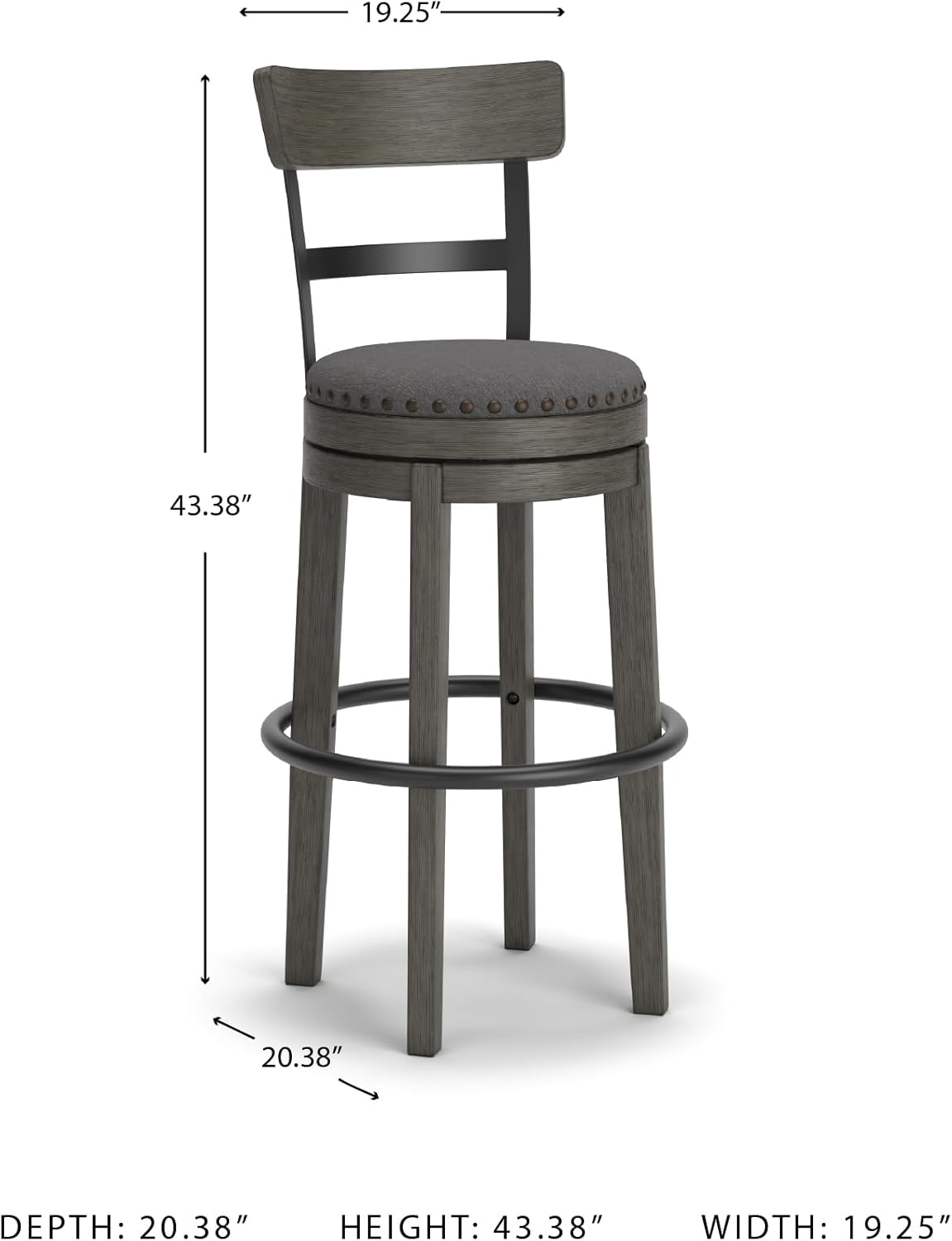 Signature Design by Ashley Caitbrook 30" Farmhouse Bar Height Upholstered Swivel Barstool, Gray