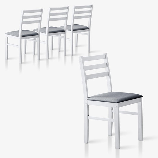 Livinia Seattle Modern Farmhouse Kitchen Dining Room Chair Set of 4, Solid Wood Fabric Upholstered Cushion Seat Wood Ladder Back Chairs (White)