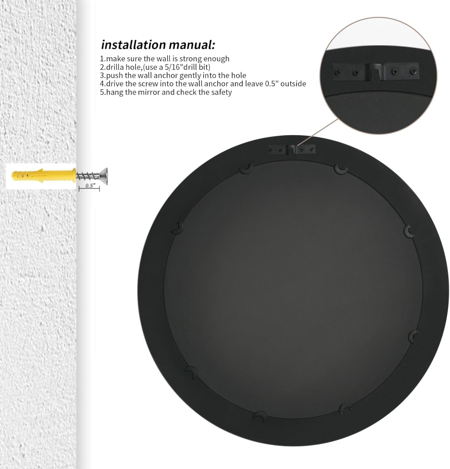 30" Round Wall Mirror, Farmhouse Wooden Frame Circle Mirrors, Rustic Large Decorative Wall Mounted Bathroom Mirror Distressed Hanging Mirrors for Living Room, Bedroom, Entryway, Fireplace, Hall