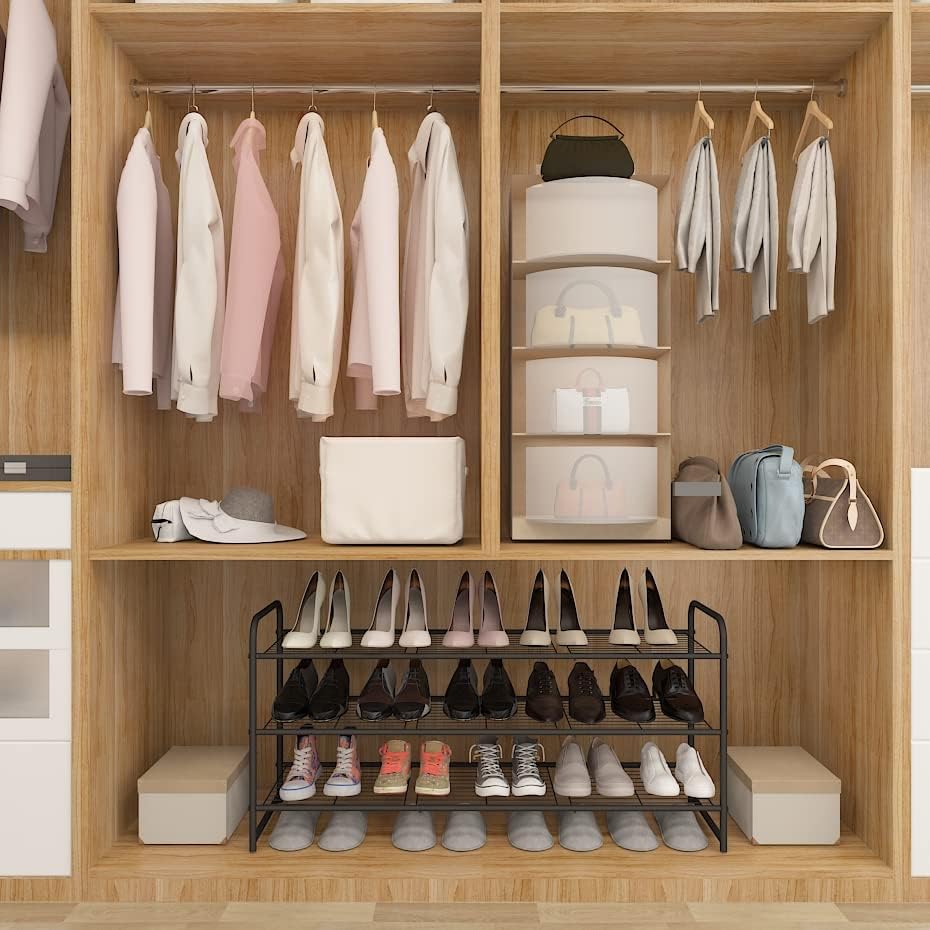 YMYNY Freestanding Shoe Racks, 3 Tiers Stackable & Adjustable Shoe Storage Shelf, Extra Large Capacity Shoe Organizer Stand for 20-24 Pairs, for Entryway, Closet, Bedroom, Black, 42.9" L, UHXJ302B