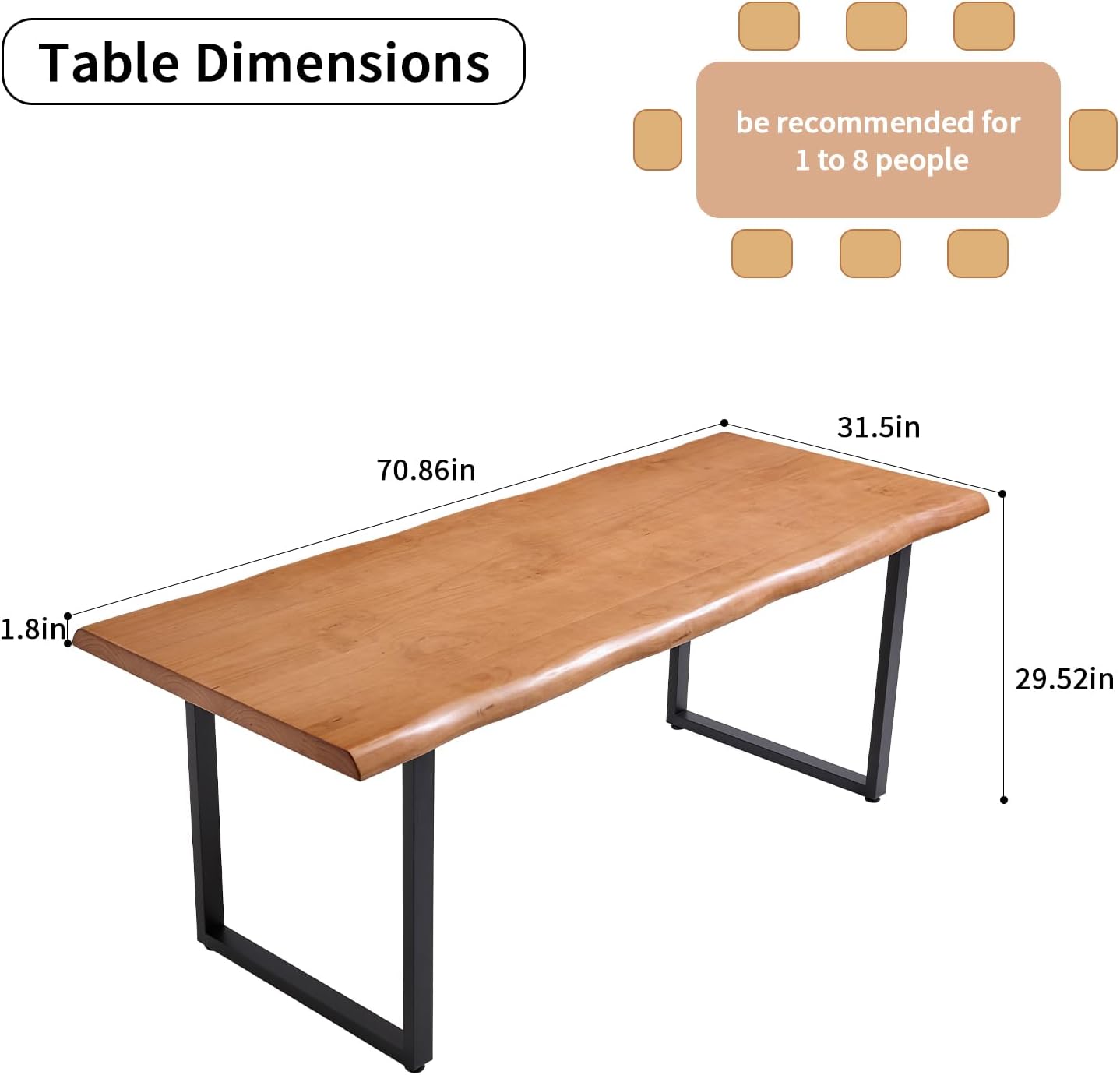 Stylish Solid Wood Office Desk with Sturdy Metal Base - Durable Multi-Size Executive Computer & Dining Table - Perfect for Home Office & Work Environments (Brown, 70.87in)