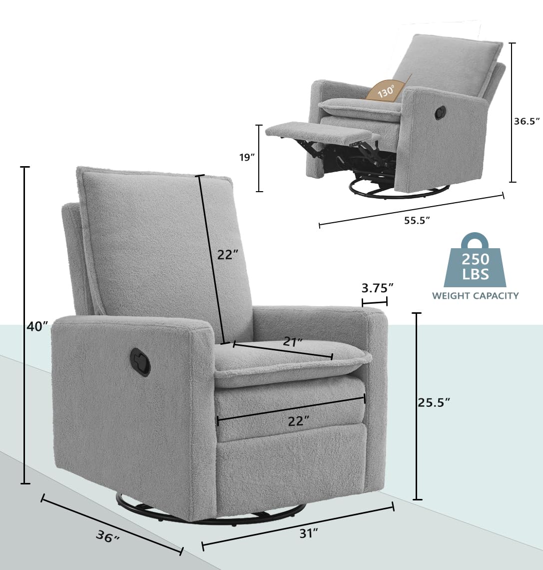 Oxford Baby Uptown Upholstered Swivel Glider and Recliner Nursery Chair,Boucle, Koala Gray
