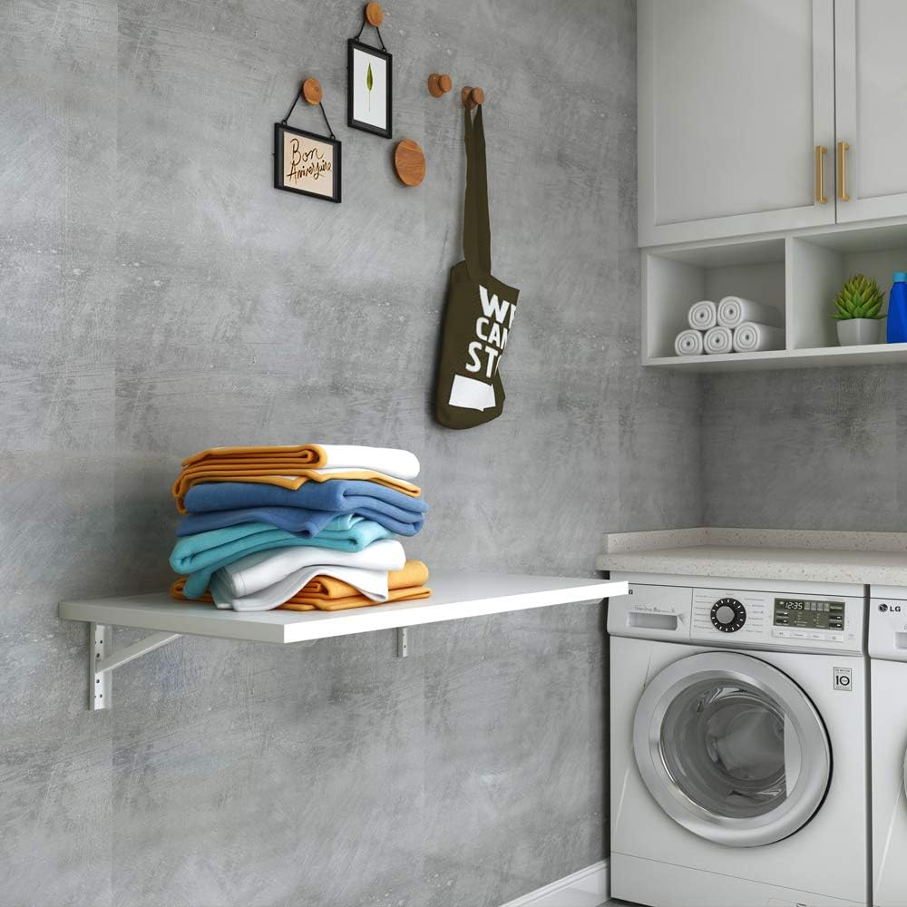 Need Fold Down Wall Mount Desk Heavy Duty Small Folding Wall Table Length 36" Width 20" Perfect Addition to Home Office/Laundry/Home Bar/Kitchen & Dining Room AC15DW(9050)