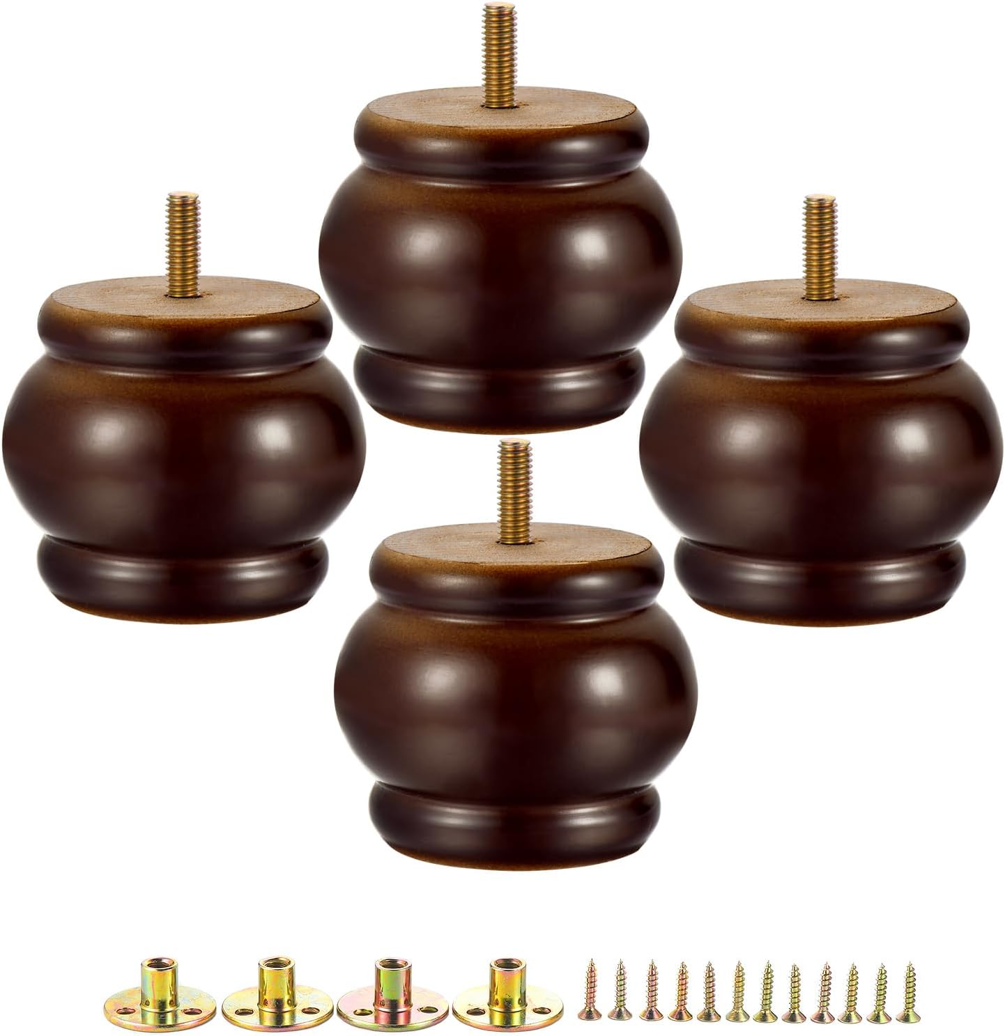 4PCS Wood Furniture Legs 2.56 inches Furniture Legs with Bolt Walnut Sofa Legs Couch Legs Replacement for Legs for Piano Bench, Chest-Turned-Coffee Table (Lantern Shape Walnut)