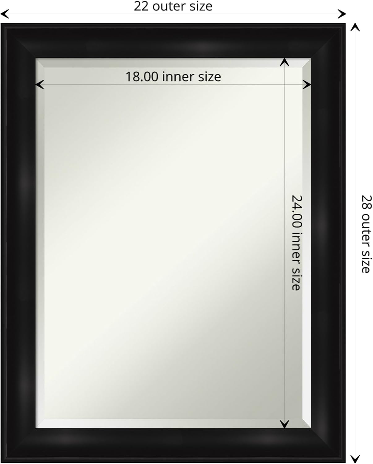 Amanti Art Black Bathroom Mirror for Over Sink, 28x22 Grand Black Narrow Rectangle Vanity Mirror, Medium Casual Frame, Hangs Horizonally and Vertically, Bathroom Wall Decor, Beveled Edge