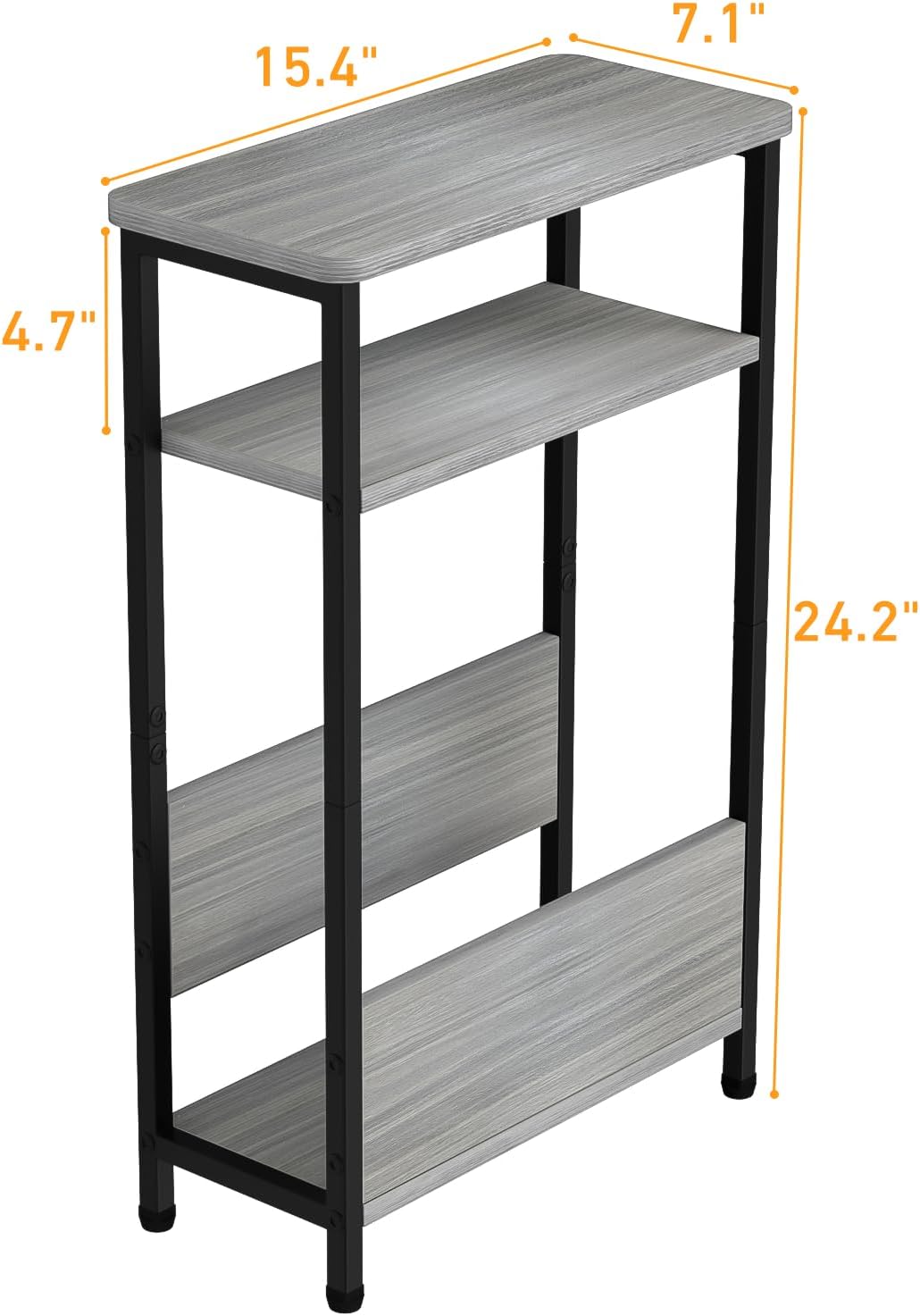 7.1" Narrow Side Table for Small Spaces, 3 Tier Small End Table with Magazine Holder, Slim/Skinny Nightstand/Bedside Table for Living Room, Bedroom, 15.4" L x 24.2" H, Gray